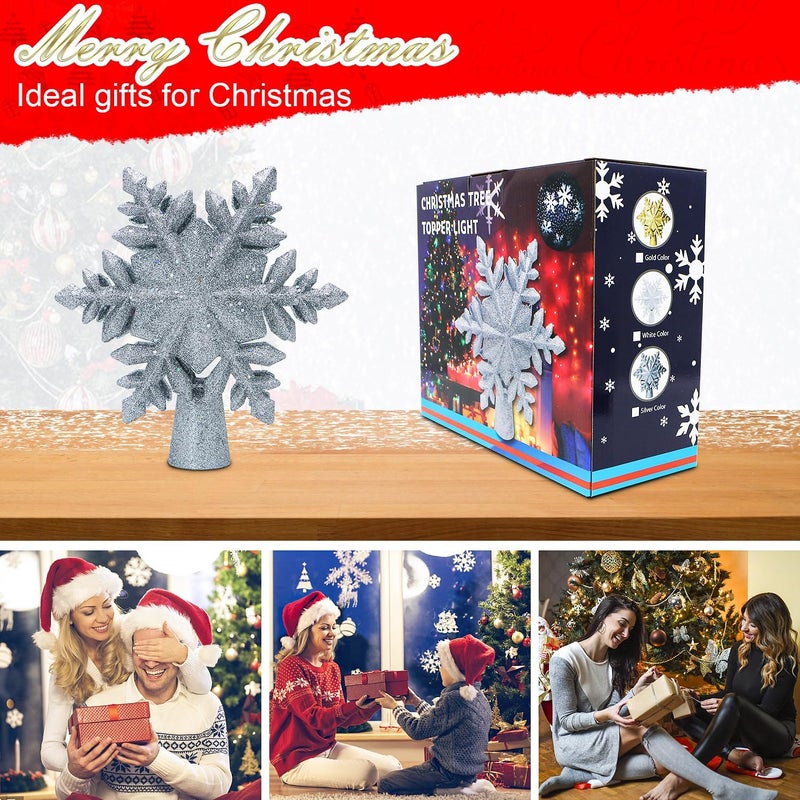 WILUX Christmas Tree Topper Projector Lights with 6 Projection Modes, Snowflake Christmas Tree Topper with Built-in LED Projector, Dynamic Projection for Christmas Party Holiday Decoration - Image 4